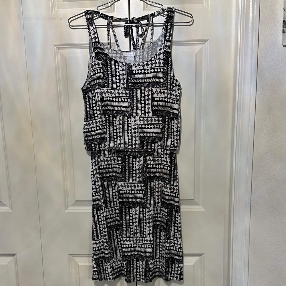 Design History dress midi geometric black & white tank style with drape top NWT